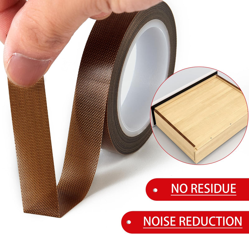 Low Friction Drawer Slide Tape - 2 Rolls 1/2" x33FT, Squeak Resistant & Abrasion Resistance Surface Protection Tape for Furniture, Tools,Wood,Drawer,Cabinet,Curtain(Brown) Brown