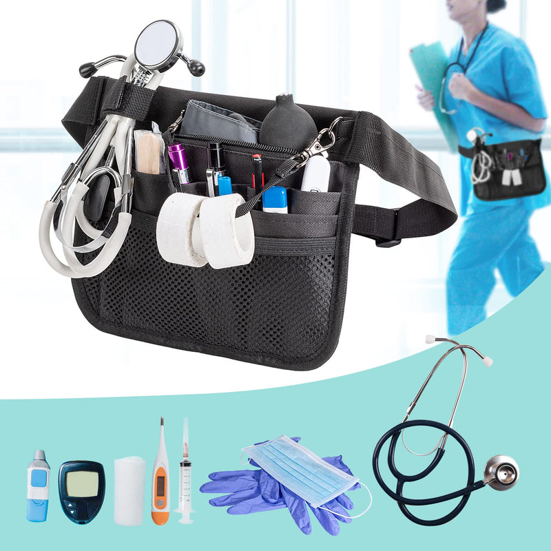[Australia - AusPower] - Damero Nurse Fanny Pouch, Nurse Waist Pack with Tape Holder, Nurse Waist Organizer Belt for Stethoscopes, Bandage Scissors and Other Medical Supplies, Black 