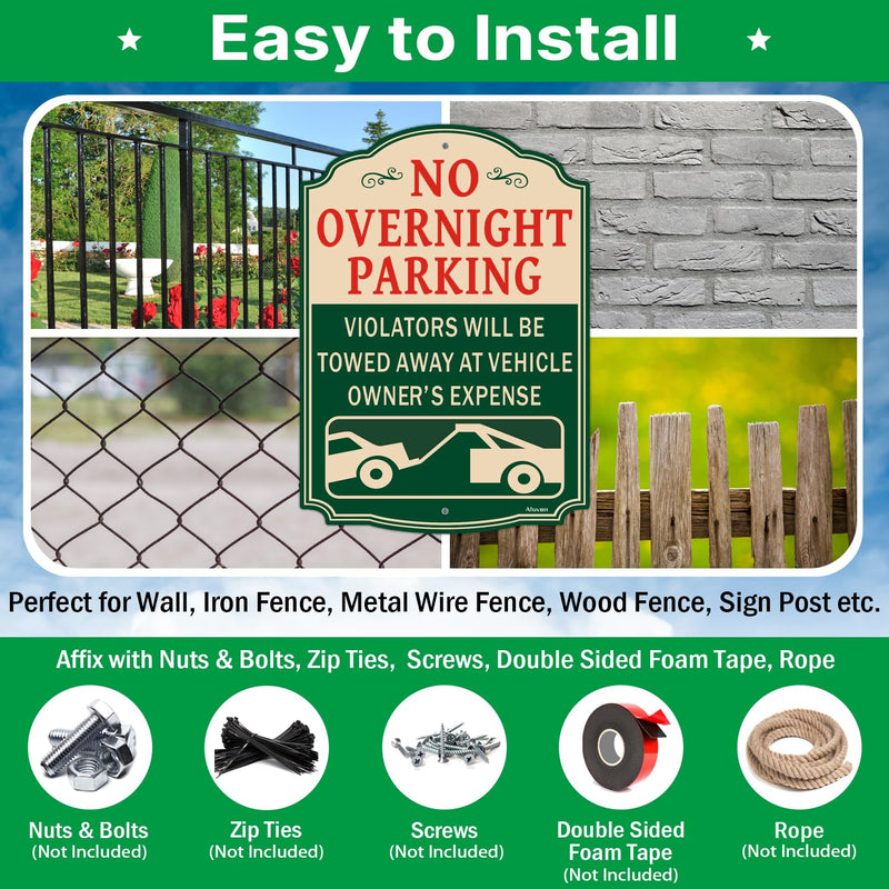 No Overnight Parking Sign Violators Will Be Towed Away at Vehicle Owner’s Expense 14 x 10 Inches Rust Free Aluminum Weatherproof Easy to Install 2 Pack