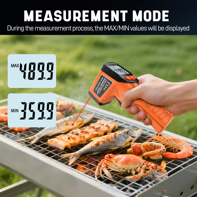 [Australia - AusPower] - Infrared Thermometer Gun, Infrared Temperature Gun for Cooking, Laser Thermometer Gun -58℉~1076℉ with Adjustable Emissivity & Max/Min, Suitable for Industry, ovens, HVAC (Not for Human) Orange 
