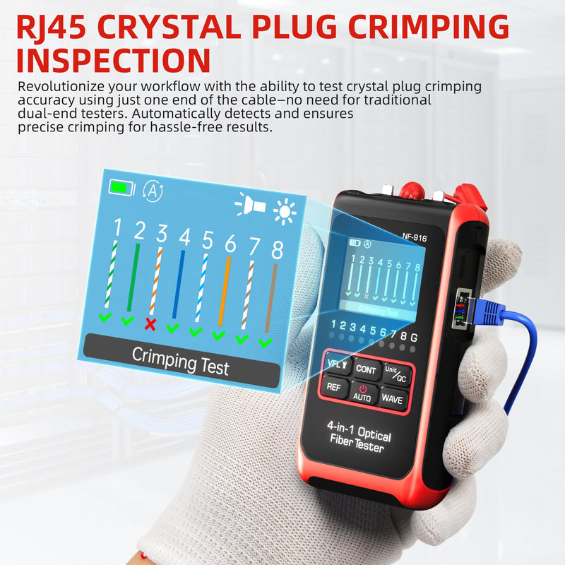 [Australia - AusPower] - Optical Power Meter Fiber Optic Cable Tester 4 in 1 Optical Fiber Light Power Meter, Portable Built-in 10mW Visual Fault Locator (OPM&VFL) Network Cable Tester, FC/SC/ST Universal Interface USB Charge NF-916 