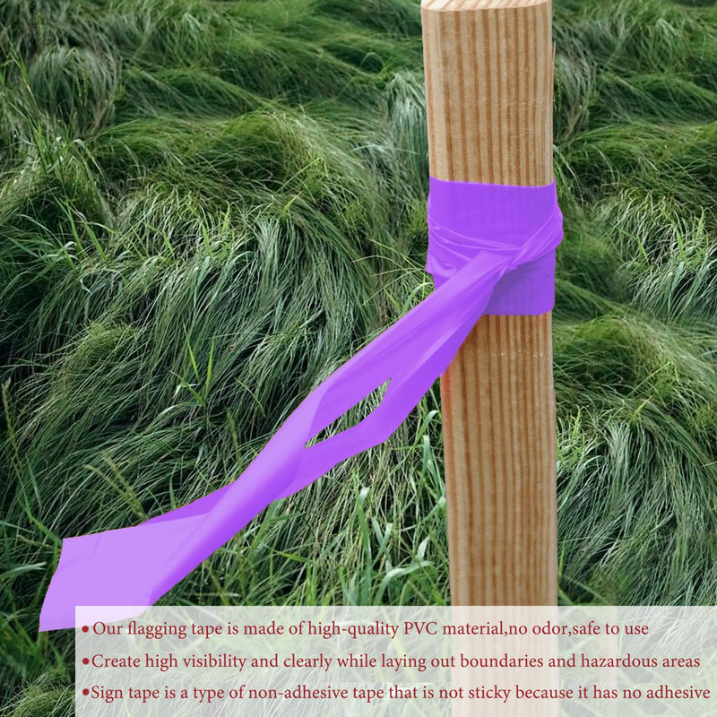 GEYYANG Purple Flagging Tape 6 Pack, Non Adhesive Plastic Ribbon Neon Marking Tape, Hunting Trail Tape, Boundaries and Hazardous Areas Marking, 1.18 in * 98 ft, 3.35 Mil Thick 1.18in X 98ft