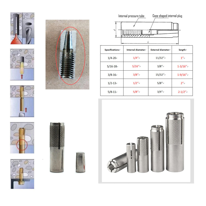 [Australia - AusPower] - 20pcs Drop in Anchors, (5/16''-18) Knurled Drop-in-Anchor for Solid Concrete, Internal Forced Expansion Screw Bolts, 304 Stainless Steel(Silver) 