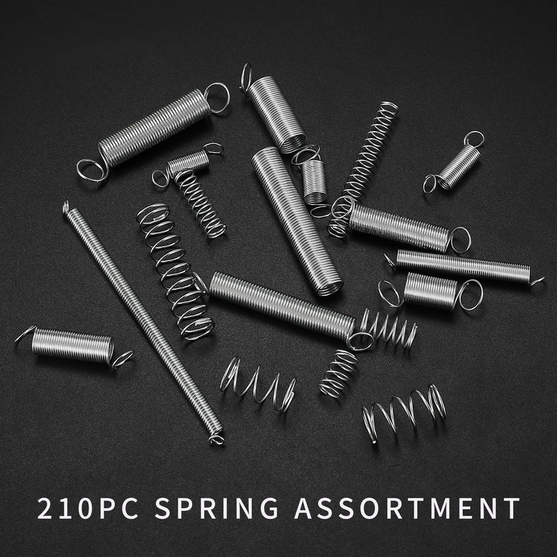 [Australia - AusPower] - 210 Pcs Spring Assortment Kit, Compression and Extension Springs, Zinc Plated Steel Wire Springs Repair Set for Home Repairs Tool, 20 Kinds Sizes 