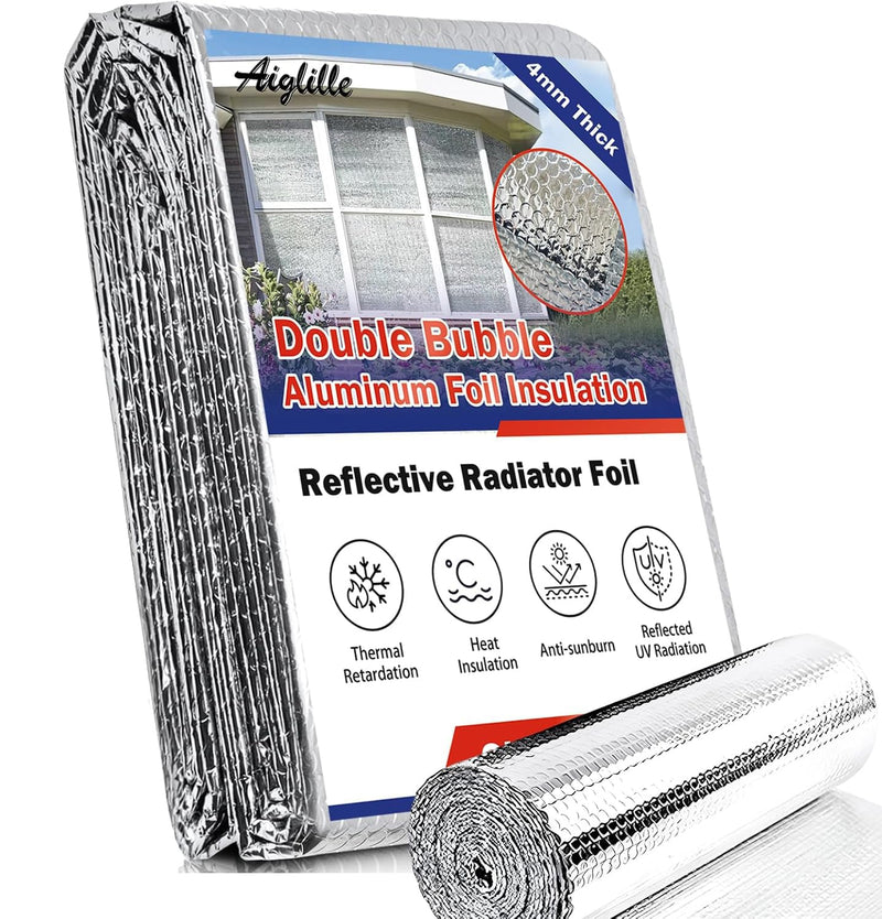 Aiglille Reflective Insulation Foam, 59 in W x 10 ft L Double Bubble Weatherproofing Reflectix Foil Insulated for RV, Window Insulation for Summer Heat 59 In x 10ft