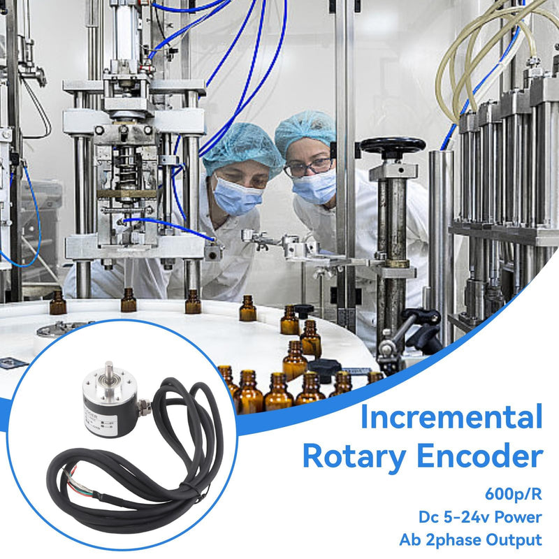 [Australia - AusPower] - Rotary Encoder, 600P Incremental Rotary Encoder 5-24v Wide Voltage Power Supply 6mm Shaft Optical Ab 2 Phase for Measuring Rotational Rate 