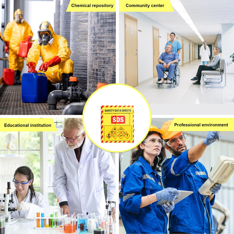 MSDS Yellow Heavy Duty 3 Inch Material Safety Data Sheet 3 Ring Binder with SDS Wire Rack, Display Sign, Chain, Safety Posters, Labels, Wall Mount
