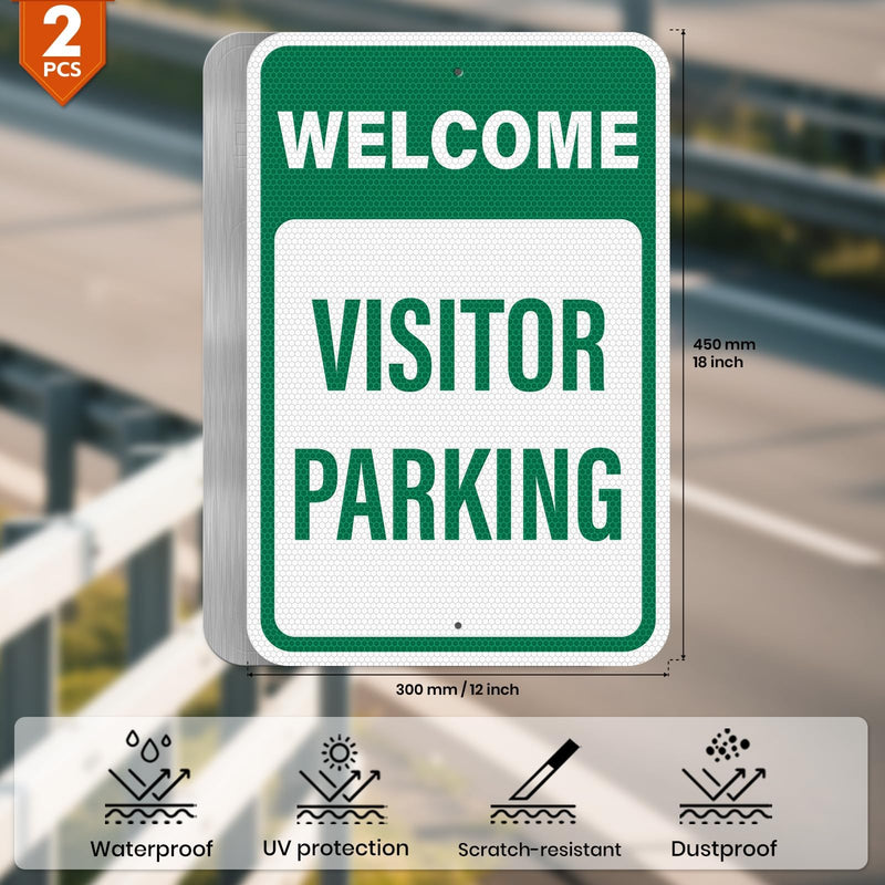 2 Pack Welcome Visitor Parking Sign 18 × 12 Inches High Reflective Weatherproof Aluminum Safety Signage with Pre-Drilled Holes for Home Office Yard Private Driveway