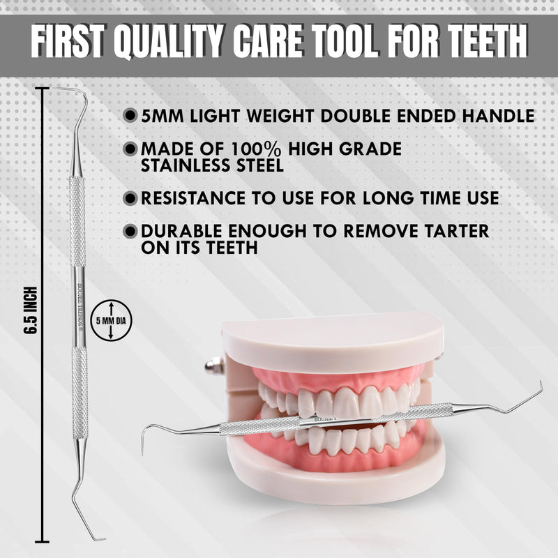 [Australia - AusPower] - Professional Dental Tools |Tartar Scraper for Dentist, Personal Use and Pets | Plaque Remover with Comfortable Grip, Double ended Hollow Scaler | Japanese Stainless Steel (Dental Probe, Polish) 