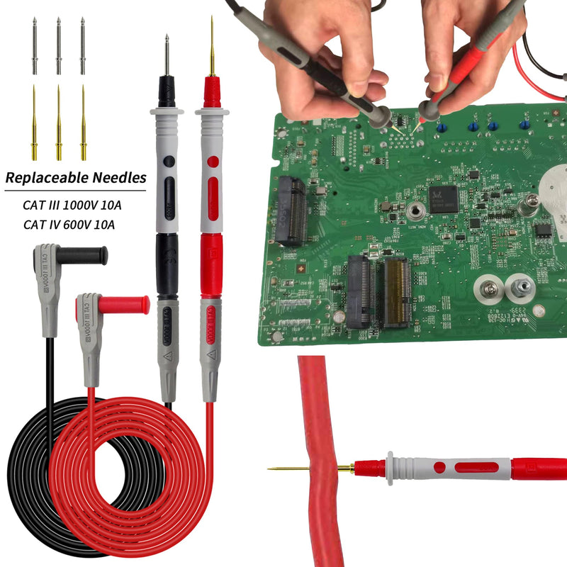 [Australia - AusPower] - Multimeter Test Leads Kit with Soft Tool Carrying Case Alligator Clips Test Hook Clips Wire Replaceable Precision Sharp Probes for Digital Electrical Multimeter Testing 