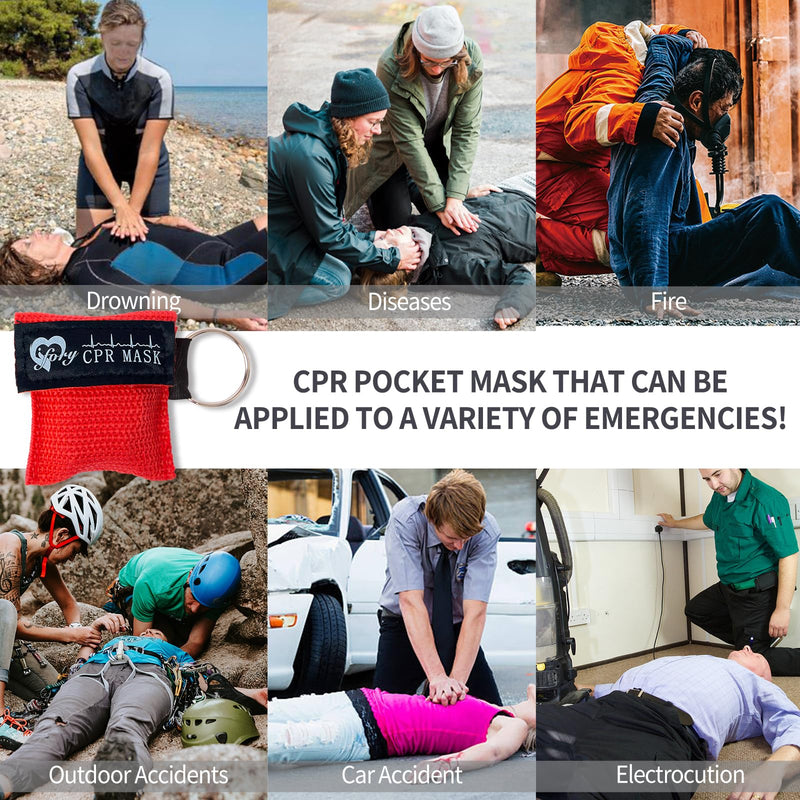 [Australia - AusPower] - 6 Counts CPR Pocket Mask Keychain, CPR Face Shield with One Way Valve Breathing Barrier for First Aid or ADE Training Hearts 