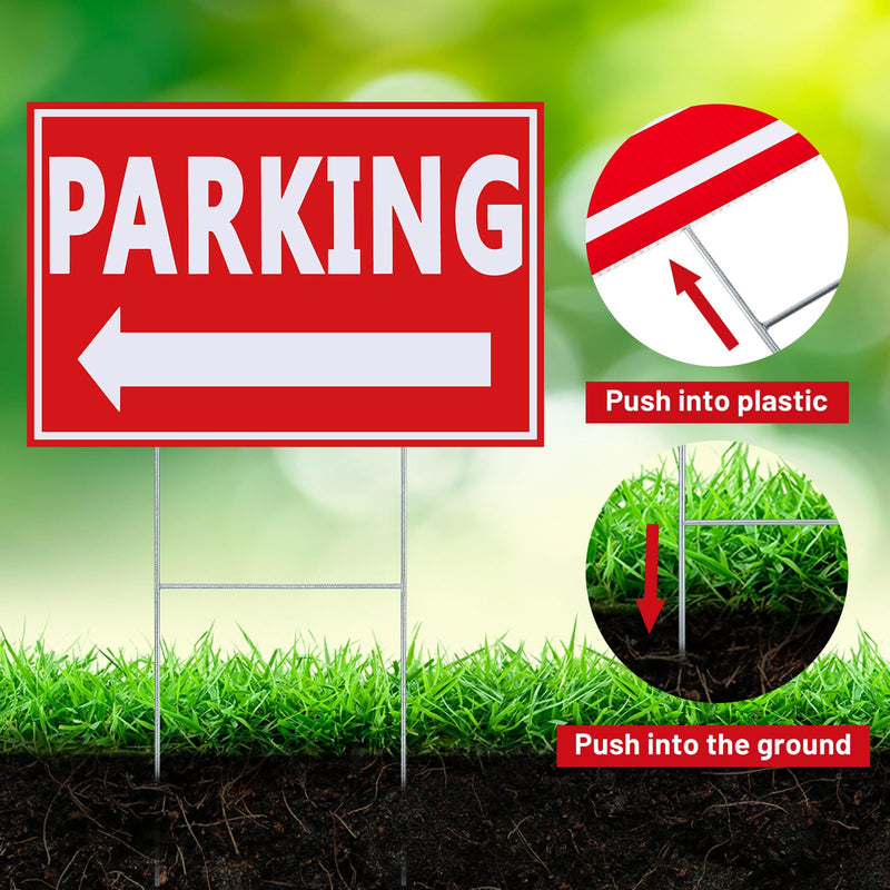 Juexica 8 Pcs Event Parking Signs with Metal H Stake Directional Arrows 8 x 12 Inches Double Sided Corrugated Waterproof Plastic Parking Signs for Yard Outside Event Wedding Use(Red) Red