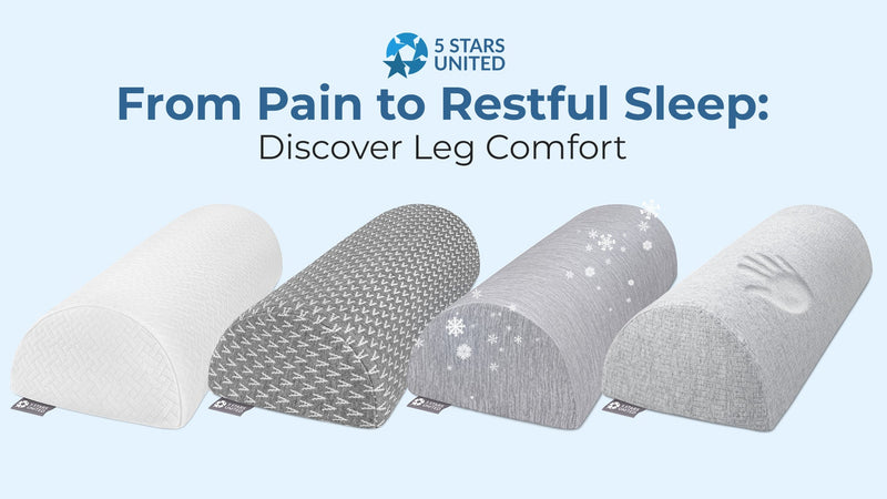 5 STARS UNITED Knee Pillow for Back Sleeping – Half Moon Bolster Pillow for Legs, Under Knee Pillow for Sleeping on Back, Memory Foam Leg Pillow for Back Pain, Arctic Gray