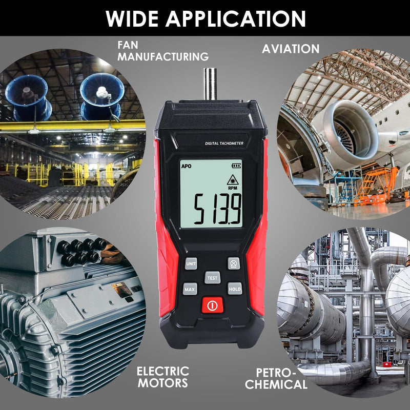 [Australia - AusPower] - Digital Tachometer 3~100000RPM Non-contact and Contact Range from 3 to 19,999 RPM Handheld Speed Meter with Backlight, Max/Min/AVG RPM for Automotive Diagnostics, Industrial Machinery, HVAC Systems 