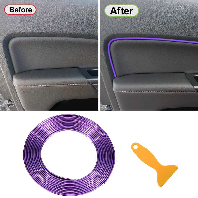 Spurtar 2 Rolls x 33Ft Car Pinstriping Tape Grey & 16.4ft/5M Car Interior Trim Strips Purple
