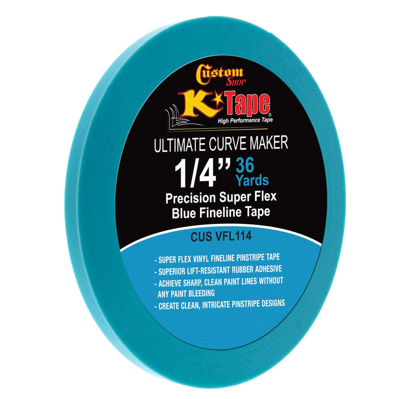 Custom Shop Vinyl Fineline Pinstripe Tape, Blue 1/4" x 36 Yard Roll - Create Sharp Graphic Design Curves, Mask Fine Lines, Conformable Paint Masking Striping Tape for Auto, Motorcycle, Flame Painting 1/4-Inch x 36-Yards