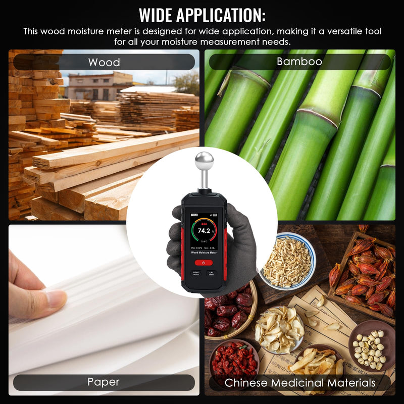 [Australia - AusPower] - Rechargeable Wood Moisture Tester for Wood Tester Reader for Furniture Firewood Moisture Tester, Drywall Moisture Detector Moisture Content Meter Lumber Logs Floors Carpet Ceiling Building Material 