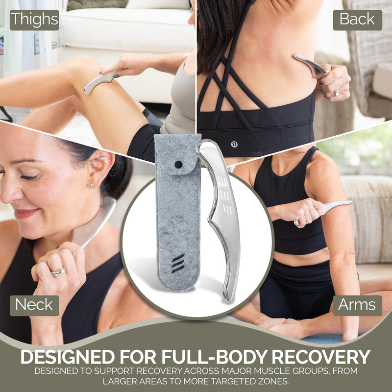 Premium Muscle Scraper Tool – Stainless Steel Body Gua Sha with Ergonomic Anti-Fatigue Grip – 8mm Thick for Muscle Recovery & Mobility Support