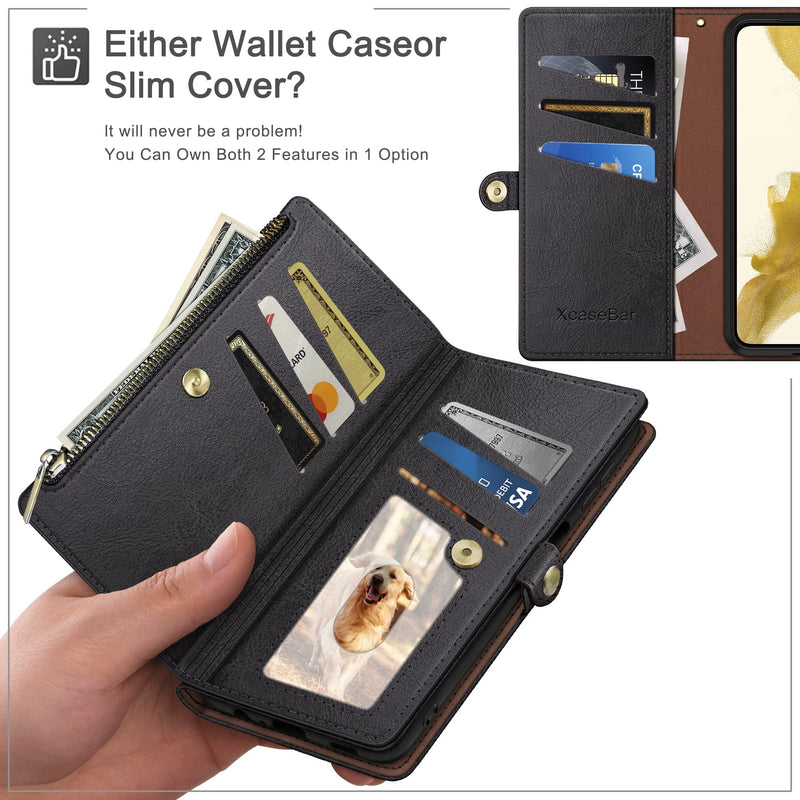 [Australia - AusPower] - XcaseBar for Samsung Galaxy S24 Plus/S24+ Wallet case with Zipper Credit Card Holder RFID Blocking,Flip Folio Book PU Leather Shockproof Protective Cover Women Men Samsung S24Plus Phone case Black 