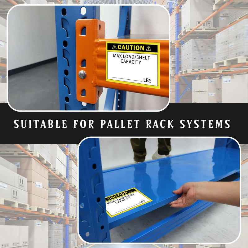 Pallet Rack Capacity Labels 3x4-Inch Caution MAX Load/Shelf LBS Warning Stickers - 50 Pcs/Pack Industrial Strength Sticker for Warehouse Safety (yellow) yellow