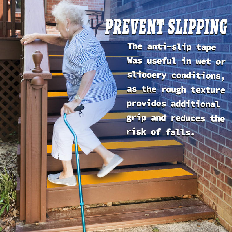 Anti Slip Tape with Bright Yellow Grip Stripes 2 Inch x 33 Feet Waterproof Hazard Caution Warning Tape for Outdoor Stairs, Step Treads, Ramp, Skateboard