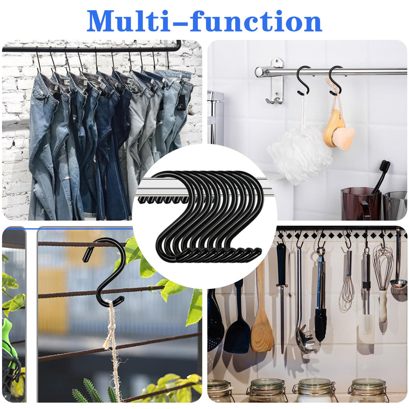 [Australia - AusPower] - 3 Inch 12 Pack Small S Hooks,Heavy Duty S Hooks for Hanging Plants,Vinyl Coated Non Slip S Hooks ,Black S Hooks Pot Rack Closet Hooks for Hanging Plants, Clothes, Kitchen Utensil, Pots, Pans, Bags ? 3 Inch-Black 
