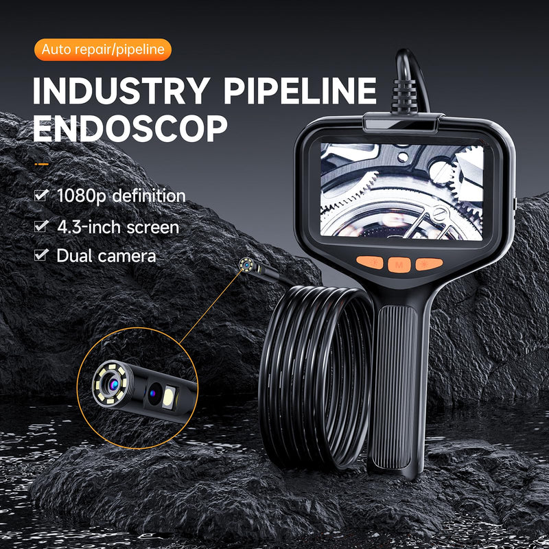 [Australia - AusPower] - Dual Lens Endoscope Camera, 4.3 Inch Screen Inspection Camera, 1920P Borescope Camera with Lights, Pipe Snake Camera, 3.28ft Semi-Rigid Snake Camera Dual Lens-8mm camera-1m cable 