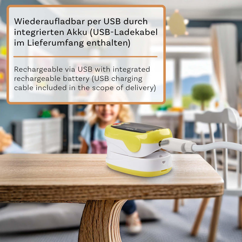 Pulox PO-210B Children's Pulse Oximeter Battery Operated with Alarm | Finger Pulse Oximeter for Children and Toddlers Rechargeable with Acoustic Warning Function