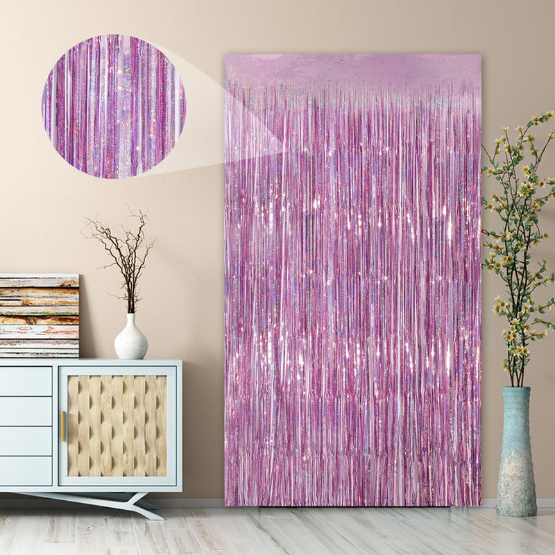 [Australia - AusPower] - Glitter Pink Party Streamers 2Pack Glitter Foil Fringe Curtain 3.3 x 8.3ft Pink Party Decor Photo Booth Streamers Metallic Tinsel Door Streamer for XmasThanksgiving Engagement Party Decors Streamers Laser Pink Streamer 