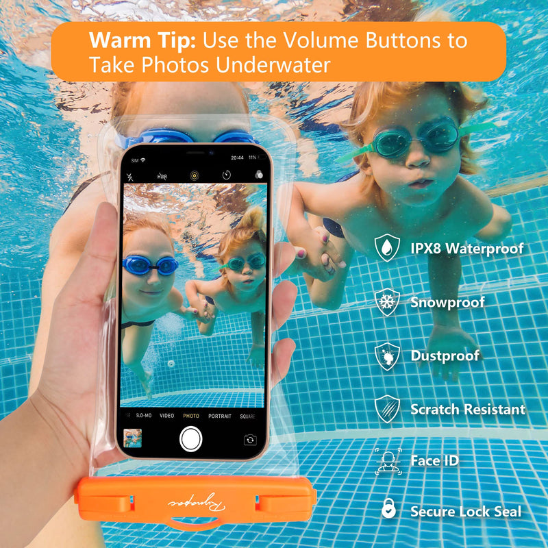 [Australia - AusPower] - Waterproof Phone Pouch Bag - 7.5in Water Proof Cell Phone Case for Beach Travel Must Haves, Waterproof Phone Holder with Lanyard for iPhone 15 Pro Max Galaxy S23 Pixel 7a, Cruise Essentials Regular [7.5-inch] [Orange + Navy] Waterproof Phone Pouch 