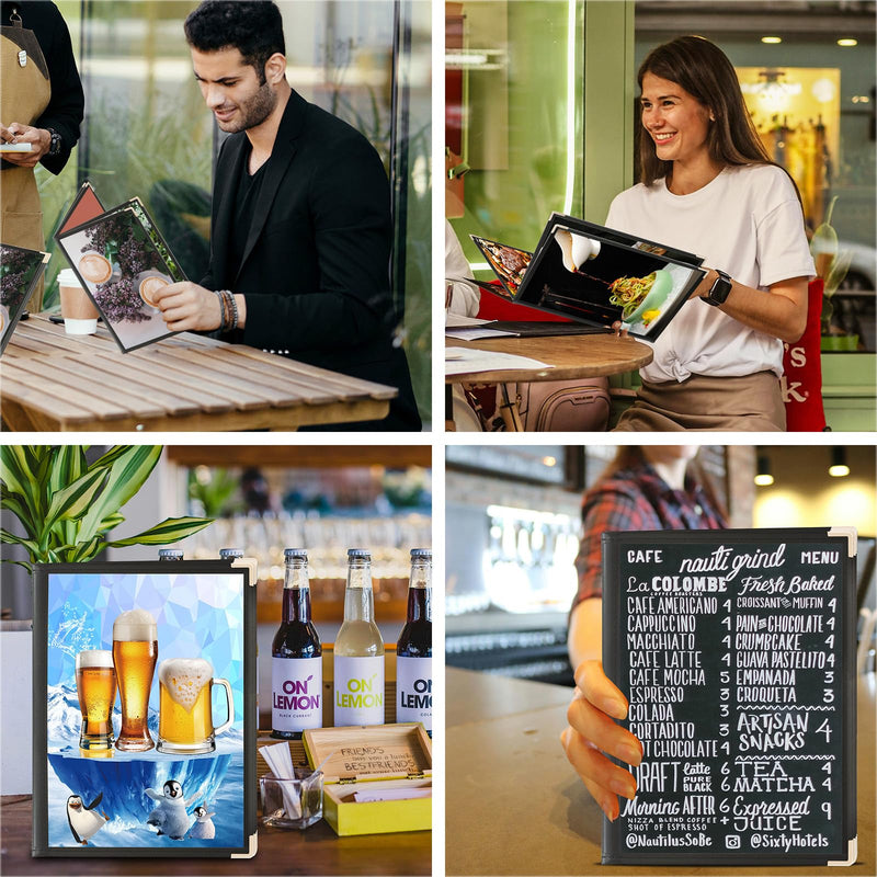 [Australia - AusPower] - 2Pack Menu Covers 8.5 X 11 Inch,Menu Holder 2 Page 4 View Transparent Restaurant Menu Cover Book Fits 8.5x11" Standard Size, Clear Menu Sleeves, Leather-Style Design, Black 2 Page 4 View-2pack 