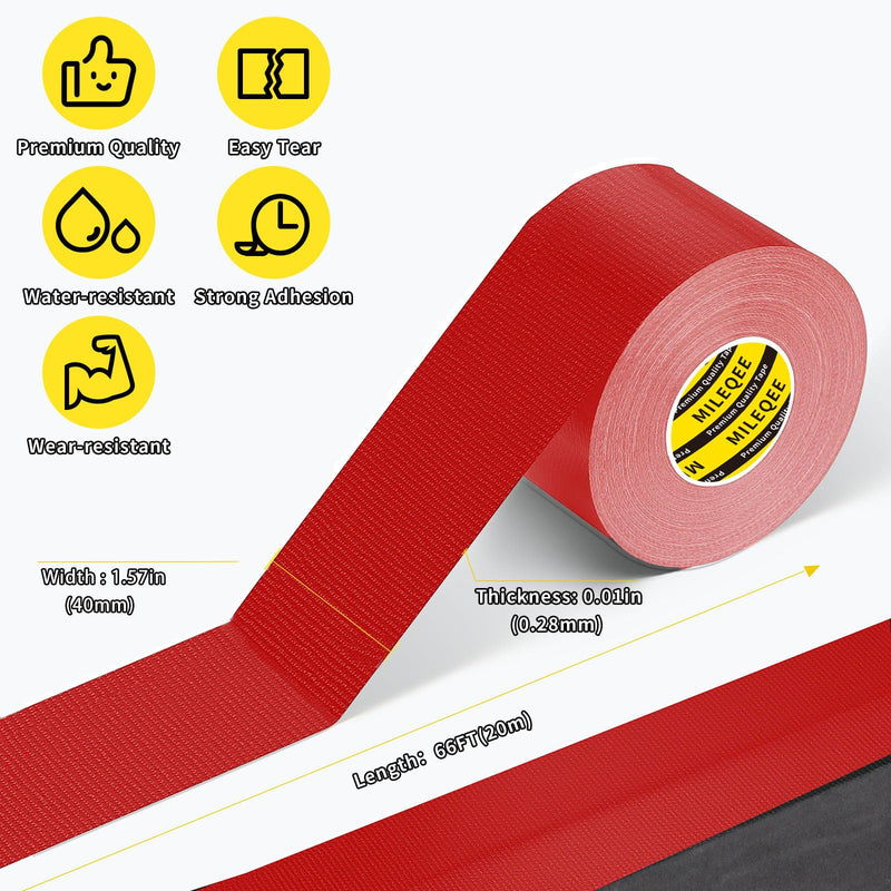 Duct Tape Heavy Duty Single Sided, Strong Adhesive High Strength, Waterproof Mesh Tape for Indoor and Outdoor Repairing Sealing Bonding, Easy Use Hand Tearable, 1.57 Inch x 66 Feet, Red 1.57″ x 66 FT