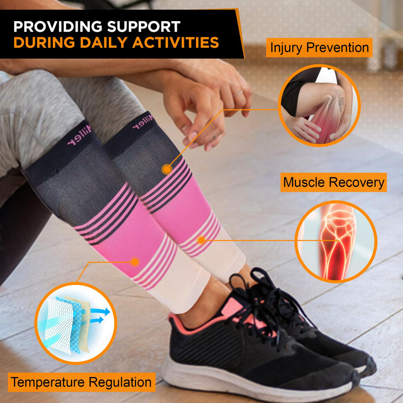 [Australia - AusPower] - Doc Miller Compression Calf Sleeve for Men & Women, Medical Grade, 20-30mmHg Graduated Support for Running, Calf Tear, Shin Splints, Knee High, Calf Sleeves, Stripes Design, Extra Large Size,1 Pair X-Large Black.pink.tan 