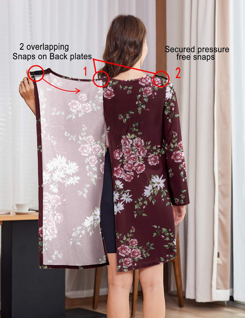 [Australia - AusPower] - Deyeek Hospital Gowns for Women Open Back Dress Long Sleeve Post Surgery Tear Away Snaps Adaptive Nightgowns with Arm Snaps Red Print XX-Large 