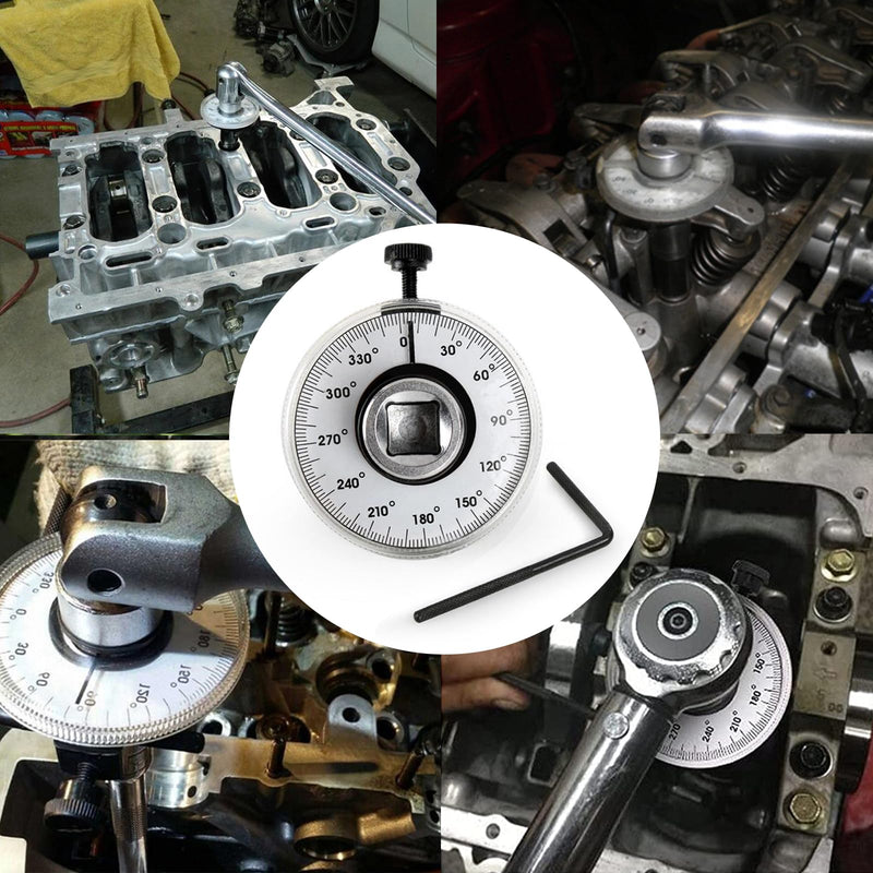 [Australia - AusPower] - Cisixin Car Rotary Protractor, Protractor with 0-360° Scale, Torsion Wrench 1/2 Inch with Adjustable Arm for Cylinder Head Screws Nuts 