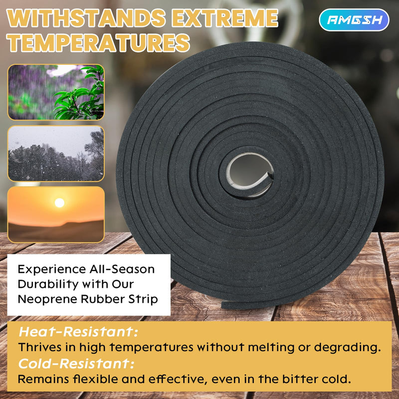 Neoprene Rubber Strip, 3" Wide * 1/8" Thick × 10 Ft Long Solid Rubber Roll for DIY Gasket, Seal Solution, Crafting, Flooring, Protection, Anti-Vibration, Anti-Slip 3“ × 1/8” × 10‘