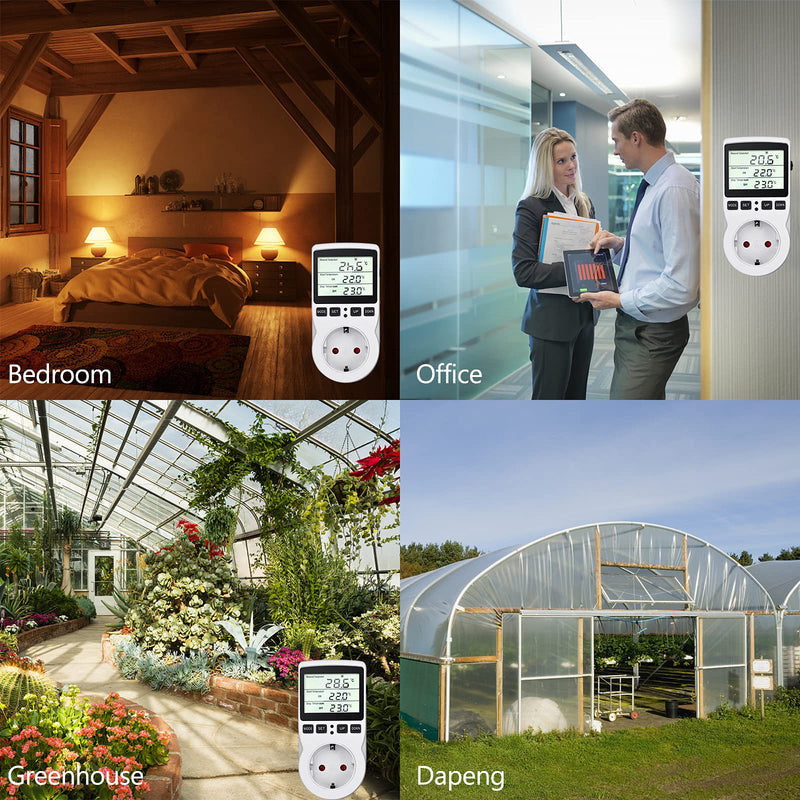 [Australia - AusPower] - Temperature Controller 230 V Digital Thermostat Socket Plug Thermostat with Sensor Timer Switch Temperature Socket Heating Cooling for Greenhouse Electric Blanket Water Tank 