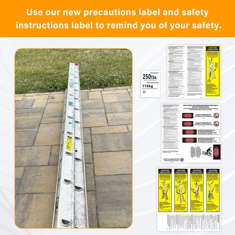 8 Pcs 250 LB Step Ladder Safety Labels Kits Compatible with Werner Ladder Safety Labels for All Type 1 250 Load Capacity Stepladders, Fiberglass Ladder Weight Stickers