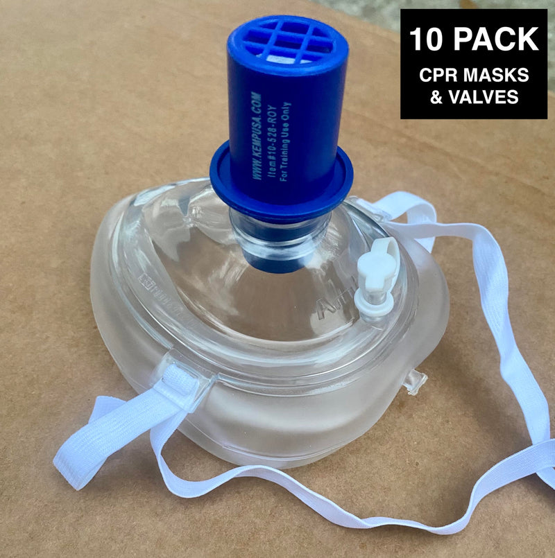 [Australia - AusPower] - Kemp USA Adult and Child CPR Mask with Training Valve for CPR Training Classes - 10 Sets of Masks and Disposable Training Valves 