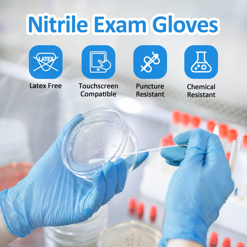 [Australia - AusPower] - Disposable Nitrile Exam Gloves, 3-mil, Blue, Nitrile Gloves Disposable Latex Free, Medical Gloves, Cleaning Gloves, Food-Safe Rubber Gloves, Powder Free, Non-Sterile, 100-ct Box (Medium) Medium 