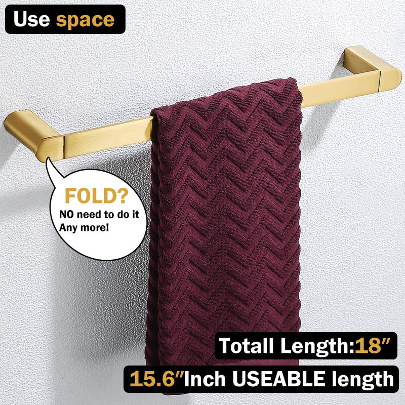 RANDOM Brushed Gold Towel Bar Rack Holder Rod 18 inch Hand Towel Holder for Bathroom Kitchen Hardware Accessories Wall Mount Contemporary Hotel Style 96026-2-18BG 18 Inch (1 Piece)