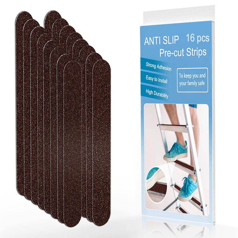 Anti Slip Tape, 16pcs Non Slip Pre-Cut Strips, Treads Safety Non Skid Adhesive Strips for Ladder, Step Stool and Stair (1" x 12", Brown) 1" x 12"