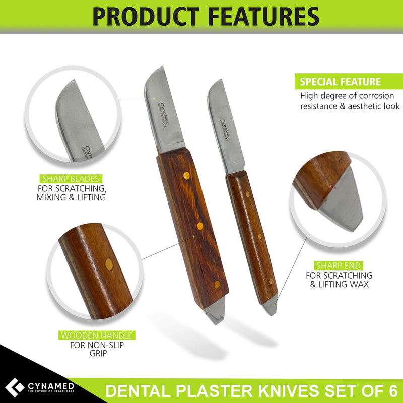 [Australia - AusPower] - Dental Fahenstock Large, Small Knife, Cynamed Plaster Alignate Spatula and Knife Mixing Modeling Labratory Restorative Instruments 6 Pcs 