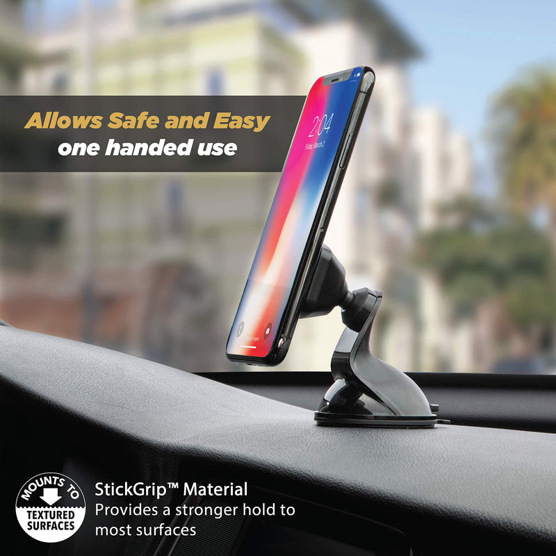 [Australia - AusPower] - Scosche MMWSM-XCES0 MagicMount Select Magnetic Phone, GPS, or Tablet Suction Cup Car Cell Phone Holder, 360 Degree Adjustable Head, StickGrip Suction Cup Phone Car Mount, Black 1 Pack Magnetic - Window / Dash Suction 