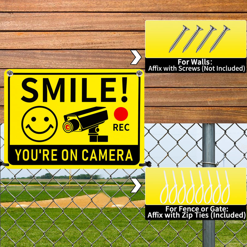 2 Pack Smile You're on Camera Signs – Video Surveillance Signs Outdoor, 10"x7" Rust-Free Aluminum Warning Sign, UV Printed Weatherproof Security Camera Sign for Home, Business, Fence, Driveway, CCTV 2-Pack