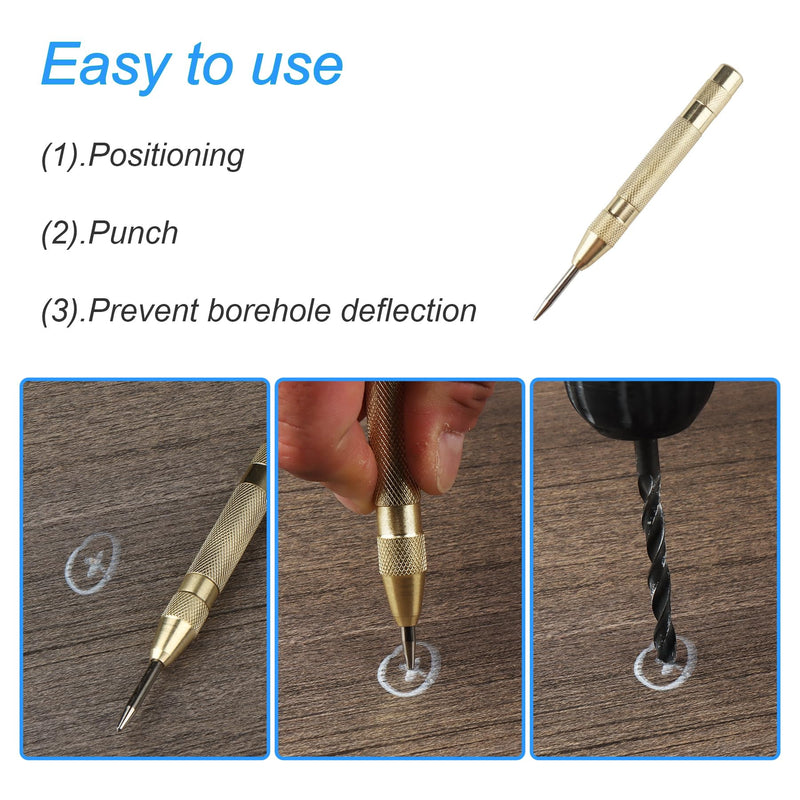 [Australia - AusPower] - 2Pcs Automatic Center Punch, 5'' Premium Spring Loaded Center Punch, Adjustable Spring Loaded Center Hole Punch, Heavy Duty Steel Automatic Center Marker Punch Tool for Metal, Wood, Glass by RNSXYAT 