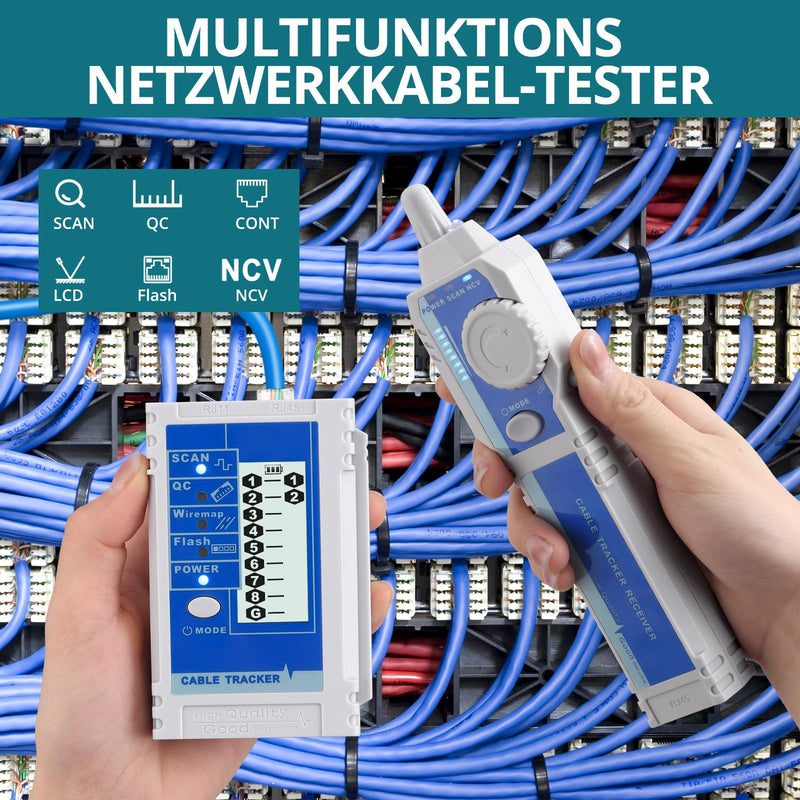 [Australia - AusPower] - YGiTK Network Cable Tester NCV Tester with LCD, Multifunctional Cable Tester, Cable CAT5 CAT6 CAT7 CAT8 Wire Network Tester, Wire Tracker Line Finder for Telephone Line Test, Continuity Test 