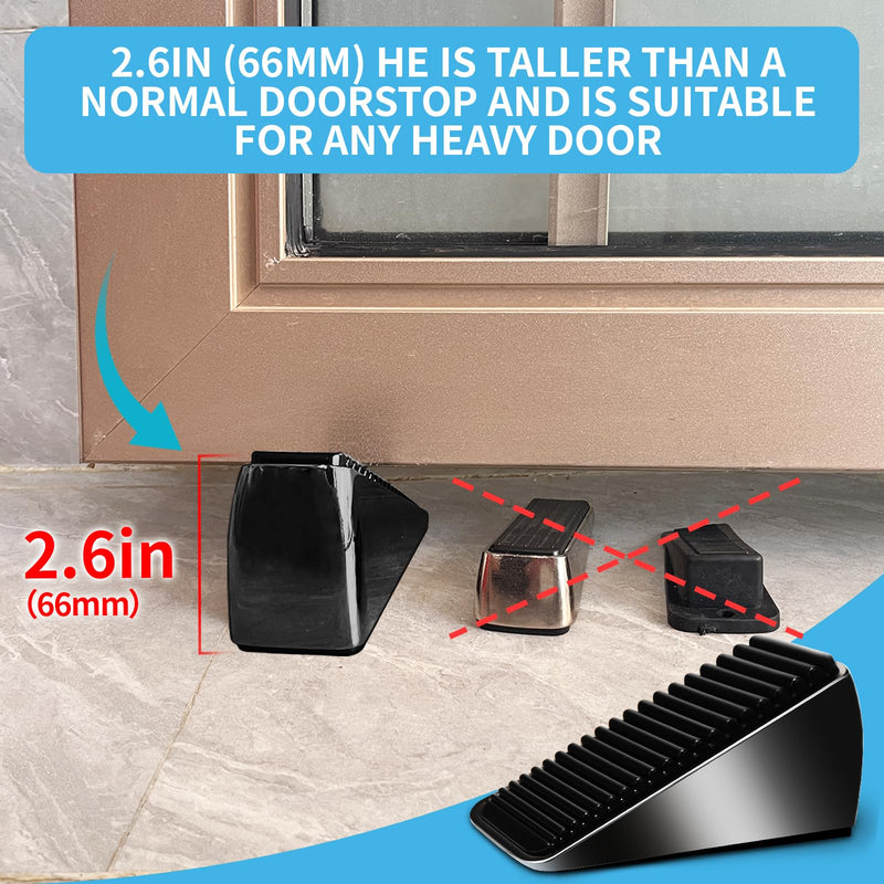 [Australia - AusPower] - Strongest Large Door Stopper - Heavy Duty Tall Door Stop Wedge Door Stoppers for Bottom of Door, Tall up to 2.6 In Doorstop Zinc Alloy and Silicone Made Suits Any Heavy Door Any Smooth Floor Black - 1 Pack 