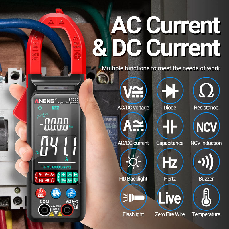 [Australia - AusPower] - ANENG Clamp Meter Multimeter Tester Auto Ranging Trms 6000 Counts AC/DC Current Voltage Ohm Volt Amp Meter Meansures NCV Continuity Diode Resistance Capacitance Null/Fire Wire Electrical Tools 