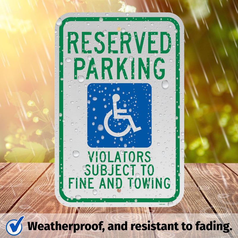 Brimar - 12" x 18" - Texas Reserved Parking Sign - Reserved Parking Violators Subject To Fine and Towing - .063″ Engineering Grade Reflective Aluminum - Bold Text and Symbol - Easy Installation 12x18" with Fine
